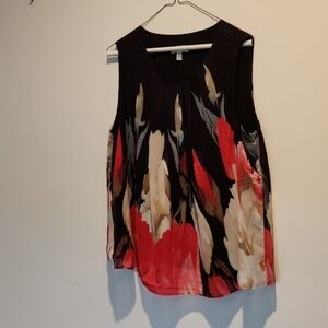 Time For Me Abstract Floral Top/Blouse, Womens Size L, Black Under Top, Worn 1X